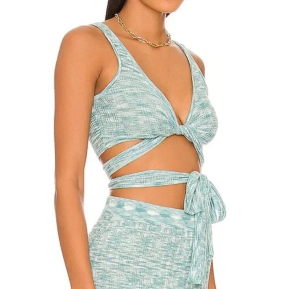 L*Space Zephyr Knit Wrap Top Poolside Blue Space Dye XS NEW NWT $110